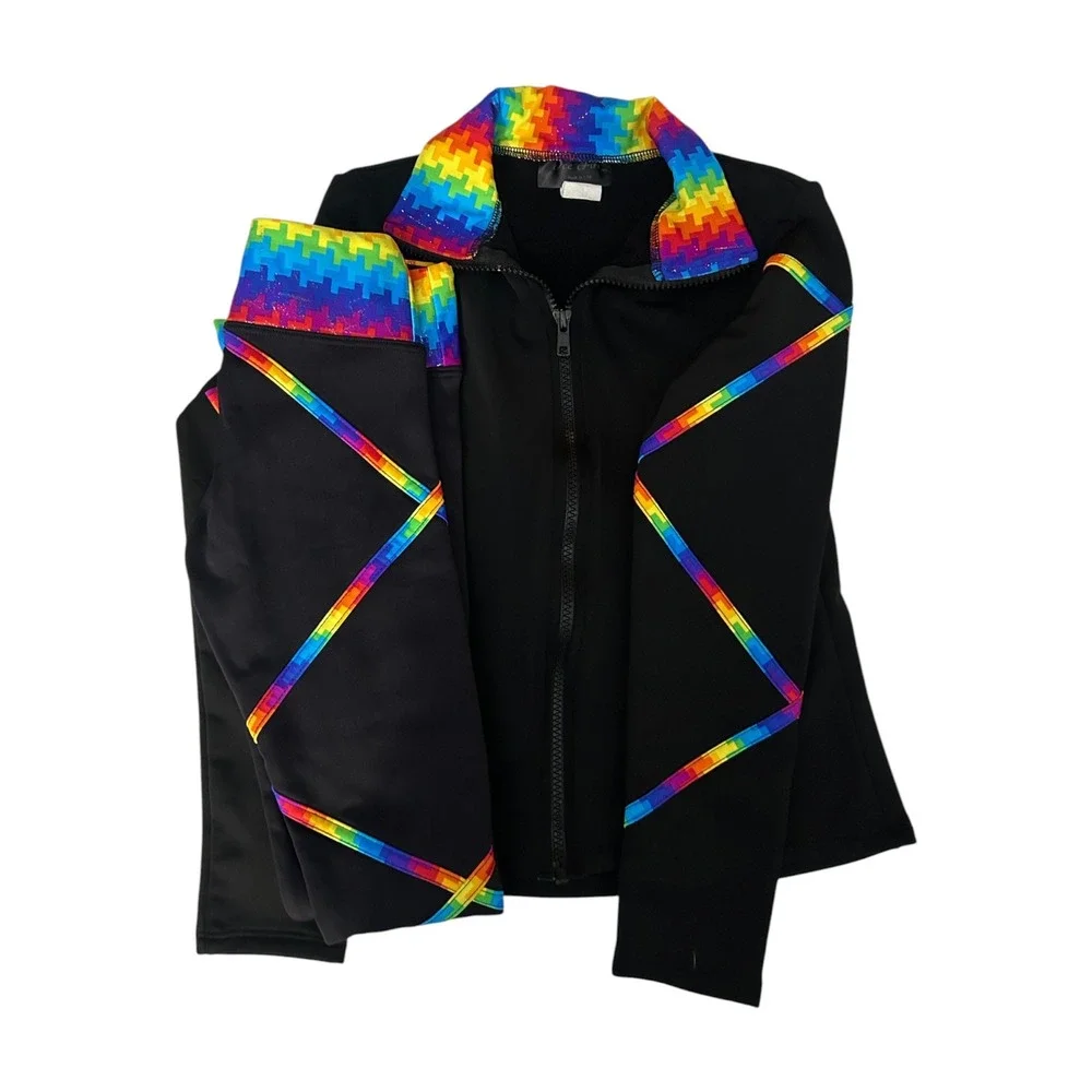 Ice Fire Intl. Kids Black Rainbow Pixel Active Jacket & Pant Set Sz CS/CM